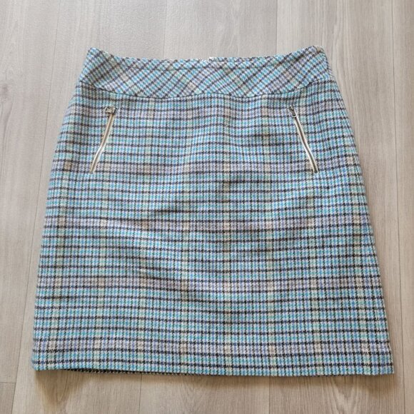 Talbots Wool Blend Plaid Skirt With Zipper Pockets L - Picture 1 of 5